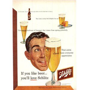 1952 Schlitz Beer Vintage Print Ad Clean Taste Fine Glasses Bar Room Wall Art